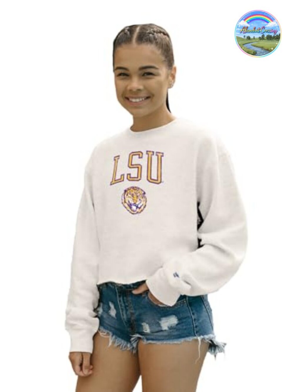 NCAA Officially Licensed Crop Crewneck Sweatshirt LSU Tigers Women's Pullover